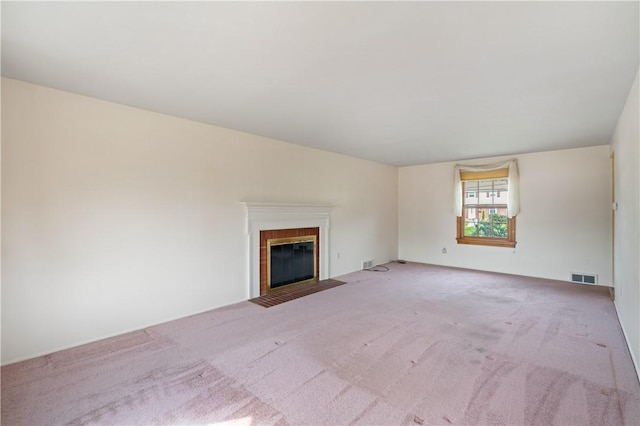 327 Pinehaven Dr, Upper St Clair, PA 15241 - unfurnished living room with a fireplace with flush hearth, carpet flooring, and visible vents