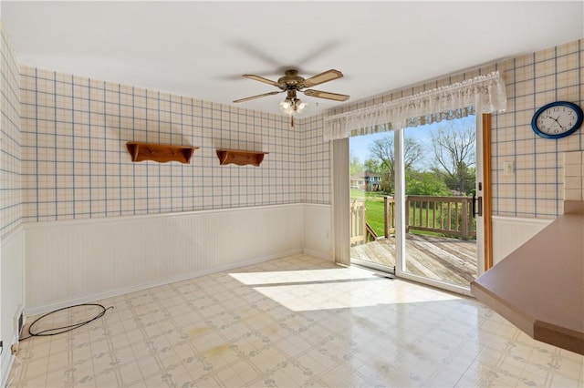 327 Pinehaven Dr, Upper St Clair, PA 15241 - interior space featuring baseboards, wainscoting, ceiling fan, and tile patterned floors