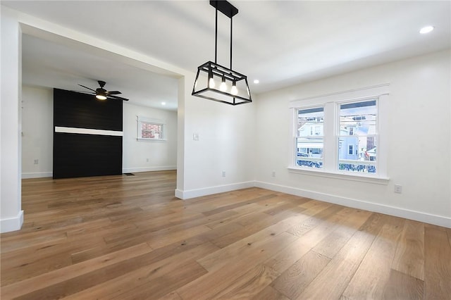 1203 Berkshire Ave, Brookline, PA 15226 - unfurnished dining area with light wood-style floors, recessed lighting, baseboards, and ceiling fan