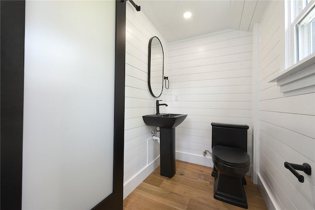 1203 Berkshire Ave, Brookline, PA 15226 - bathroom with toilet, wood walls, wood finished floors, and recessed lighting