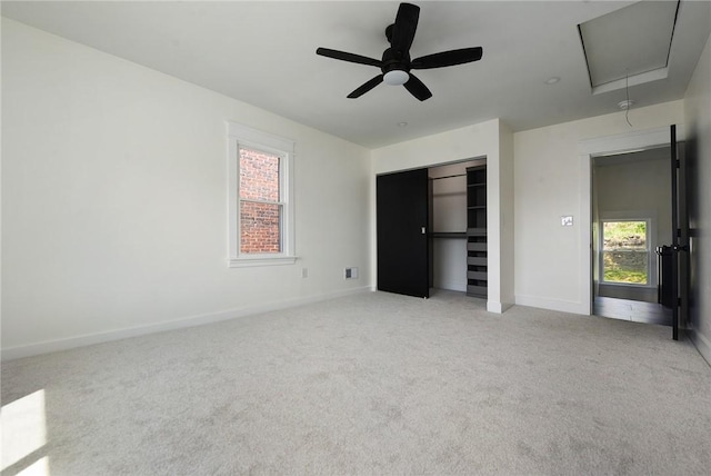 1203 Berkshire Ave, Brookline, PA 15226 - unfurnished bedroom with light colored carpet, attic access, a ceiling fan, baseboards, and a closet