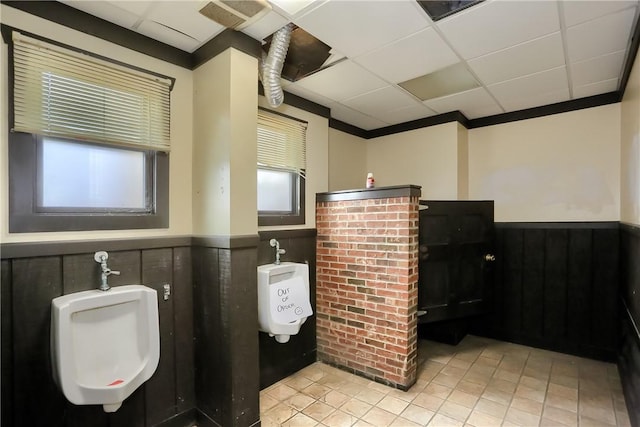 400 Duss Ave, Ambridge, PA 15003 - bathroom featuring toilet, a drop ceiling, wainscoting, and tile patterned flooring