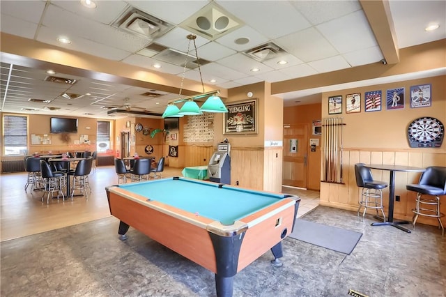 400 Duss Ave, Ambridge, PA 15003 - playroom featuring pool table, visible vents, a drop ceiling, and a wainscoted wall
