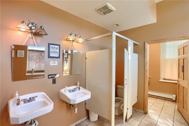 400 Duss Ave, Ambridge, PA 15003 - full bathroom with visible vents, a sink, tile patterned floors, and baseboard heating
