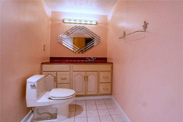 1437 Yorktown Dr, Cecil, PA 15055 - half bathroom featuring a textured ceiling, tile patterned flooring, vanity, baseboards, and toilet