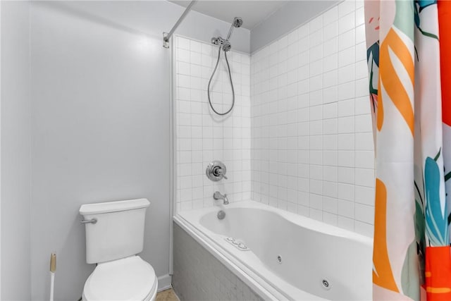full bathroom with a combined bath / shower with jetted tub and toilet