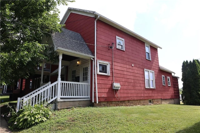 363 S 6th St, Indiana Boro Ind, PA 15701 - view of property exterior with a lawn, a shingled roof, and a porch
