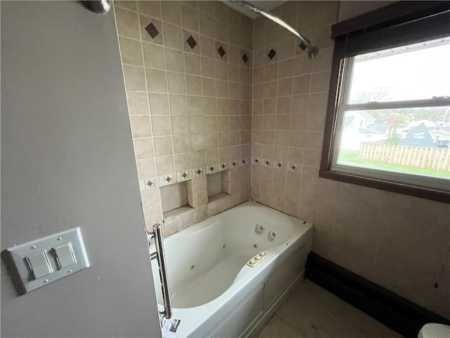 246 Anderson Ave, Indiana Boro Ind, PA 15701 - bathroom featuring a jetted tub, tile walls, and a shower