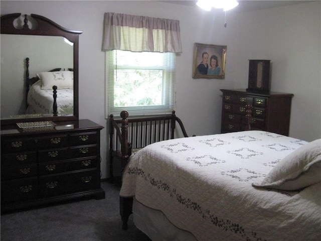 bedroom with carpet and radiator heating unit