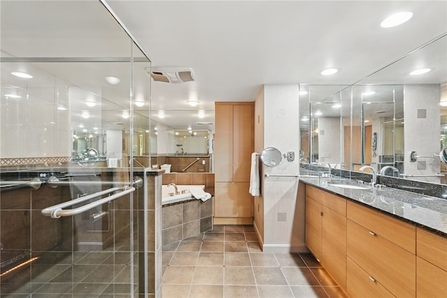 111 Grandview Ave Unit 801, Mt Washington, PA 15211 - bathroom with a garden tub, tile patterned flooring, a shower stall, vanity, and recessed lighting