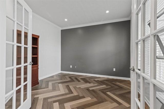 238 Gabriel Dr, Adams Twp, PA 16046 - unfurnished room with french doors, crown molding, baseboards, and recessed lighting