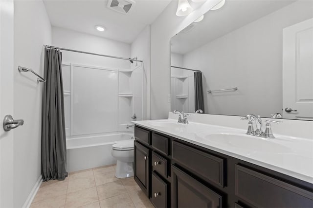 238 Gabriel Dr, Adams Twp, PA 16046 - full bath with shower / bath combo, double vanity, toilet, and tile patterned floors