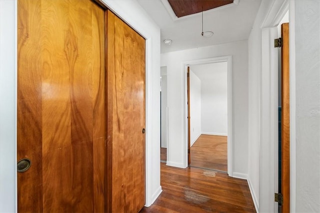 2410 Nicholson Rd, Franklin Park, PA 15143 - hall featuring baseboards, attic access, and dark wood-style floors