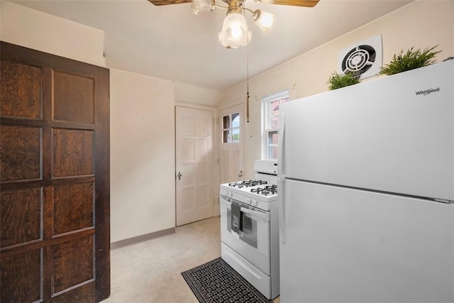 4044 Cloverlea St, Brentwood, PA 15227 - kitchen featuring baseboards, ceiling fan, and white appliances