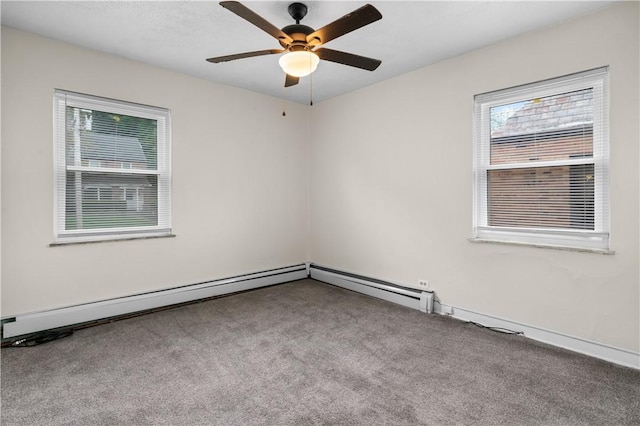 empty room featuring carpet floors and ceiling fan