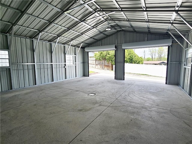 garage with metal wall