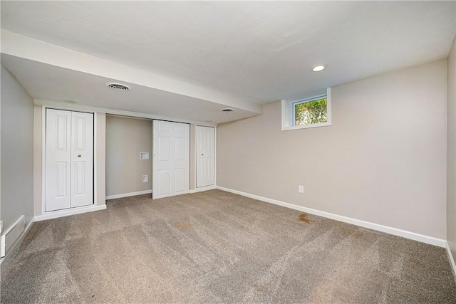 4917 Leona Dr, Baldwin Boro, PA 15227 - below grade area with baseboards, carpet flooring, recessed lighting, and visible vents