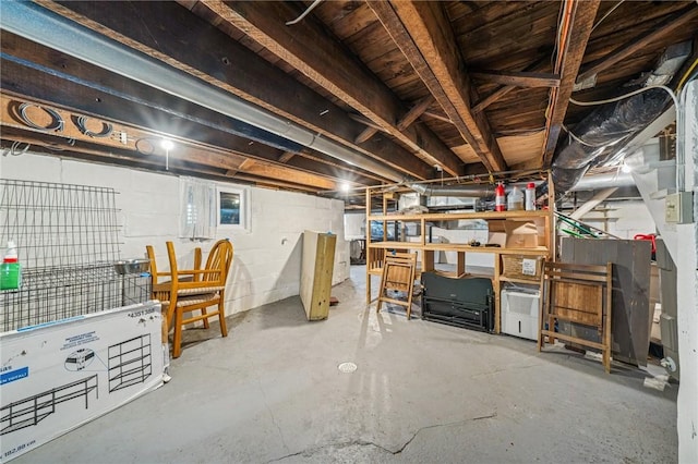 view of unfinished basement