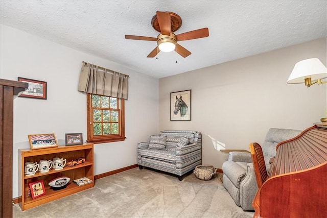 4012 Forest Dr, Hopewell Twp Bea, PA 15001 - sitting room featuring baseboards, ceiling fan, carpet flooring, and a textured ceiling