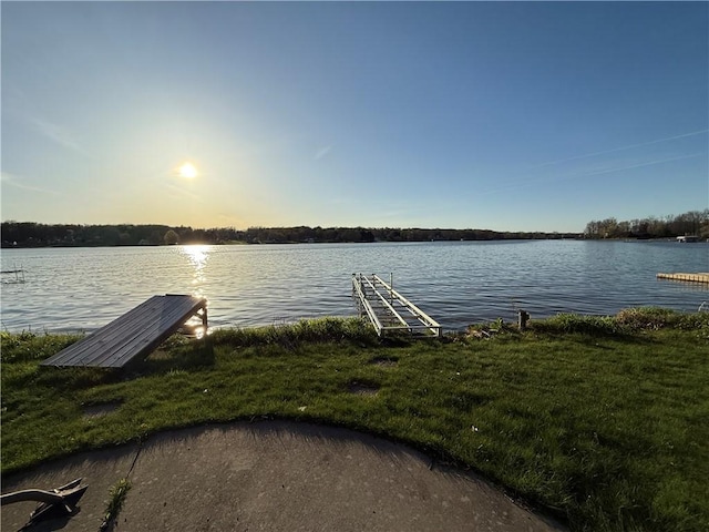 dock area with a water view