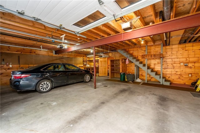 garage with a garage door opener