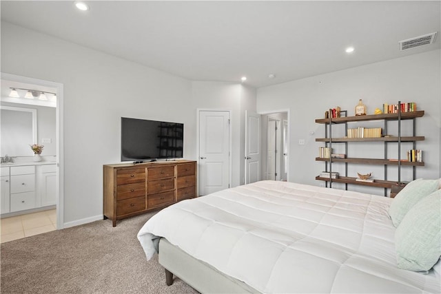 4404 Spruce Rd, Pine Twp Nal, PA 15044 - bedroom featuring light colored carpet, recessed lighting, ensuite bath, and visible vents