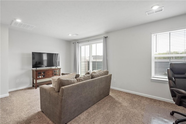 4404 Spruce Rd, Pine Twp Nal, PA 15044 - carpeted living area with baseboards, recessed lighting, and visible vents
