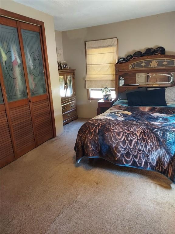 carpeted bedroom featuring a closet