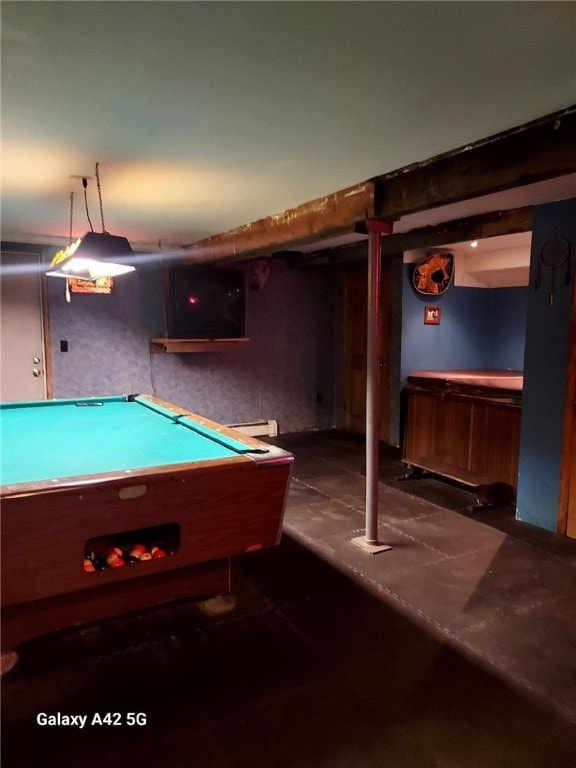 recreation room featuring pool table and baseboard heating