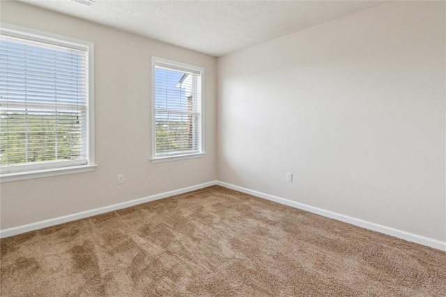 spare room featuring baseboards, plenty of natural light, and carpet flooring
