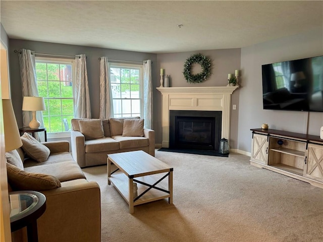 2001 Trillium Ct, North Strabane, PA 15317 - living area with a fireplace with flush hearth, baseboards, and carpet flooring