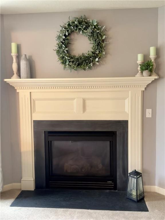 2001 Trillium Ct, North Strabane, PA 15317 - interior details with carpet flooring, baseboards, and a fireplace with flush hearth