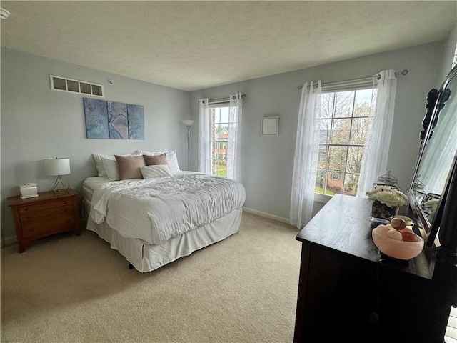 2001 Trillium Ct, North Strabane, PA 15317 - bedroom featuring a textured ceiling, baseboards, visible vents, and light carpet