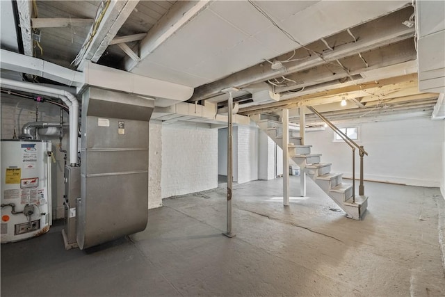 848 Ohio Ave, Monaca, PA 15061 - unfinished basement featuring water heater, heating unit, and stairway