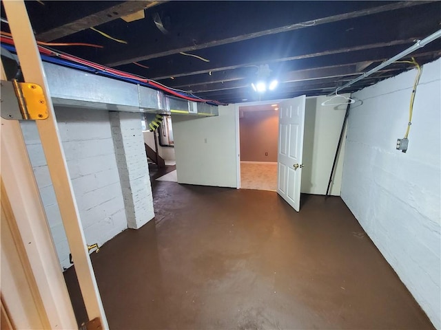 below grade area featuring stairs