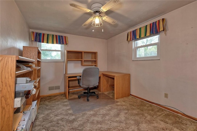 1712 Educational Dr, White Oak, PA 15131 - carpeted home office with plenty of natural light, a ceiling fan, and baseboards