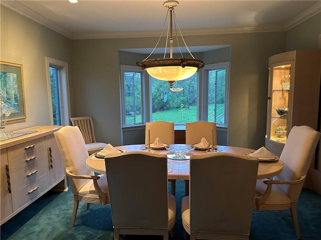 337 Saratoga Dr, South Union Twp, PA 15401 - dining area featuring dark carpet and crown molding