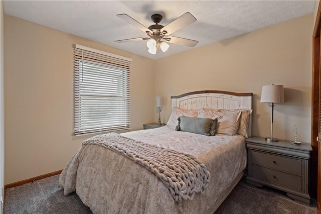 bedroom featuring baseboards, carpet, and ceiling fan