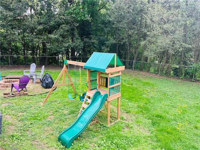440 School St, Indiana Boro Ind, PA 15701 - view of playground featuring fence, a lawn, and a fire pit