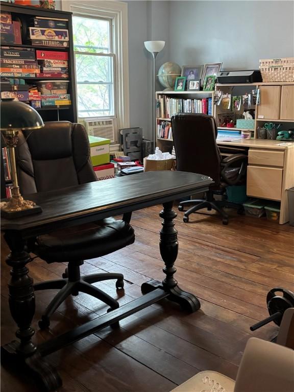 office with wood-type flooring