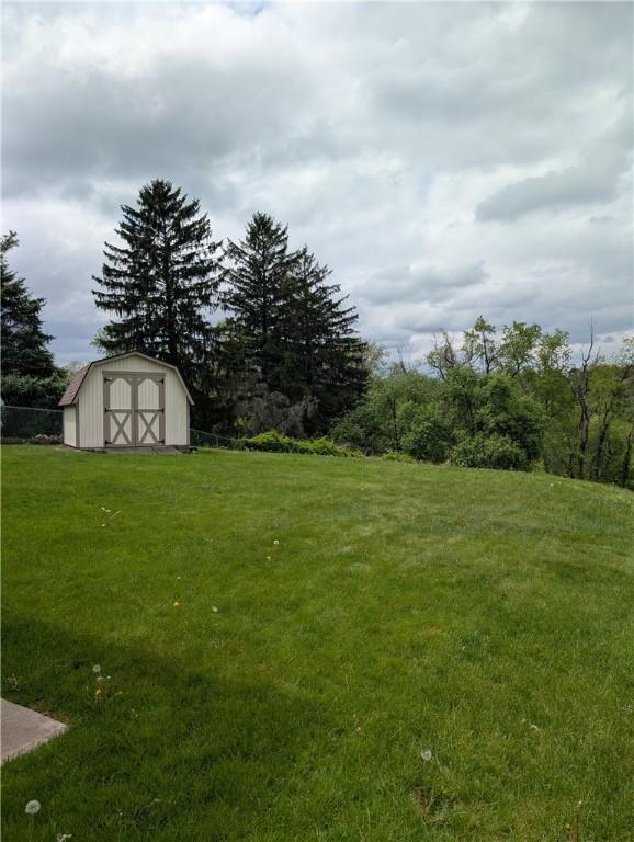 view of yard featuring an outdoor structure and a storage unit