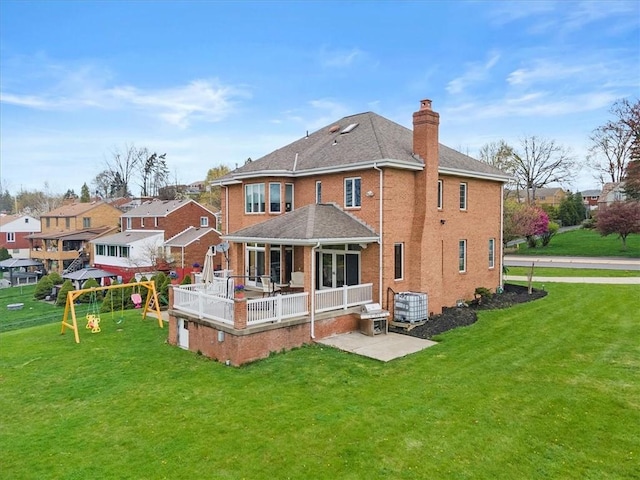 5076 Brownsville Rd, Whitehall, PA 15236 - rear view of property with a lawn, a patio, a chimney, and central AC unit