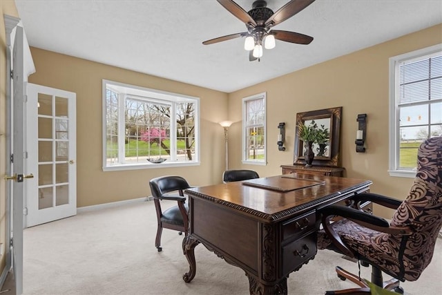 5076 Brownsville Rd, Whitehall, PA 15236 - carpeted office with baseboards, ceiling fan, french doors, and a wealth of natural light