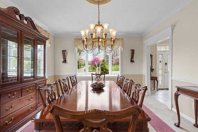 5076 Brownsville Rd, Whitehall, PA 15236 - dining area featuring an inviting chandelier, crown molding, and light carpet