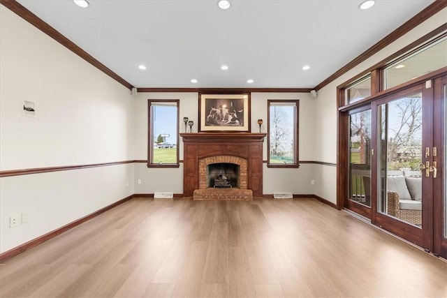 5076 Brownsville Rd, Whitehall, PA 15236 - unfurnished living room with baseboards, ornamental molding, recessed lighting, and wood finished floors