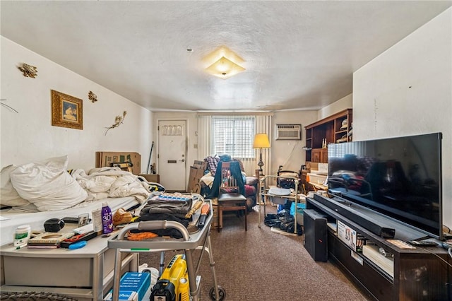 living area featuring an AC wall unit