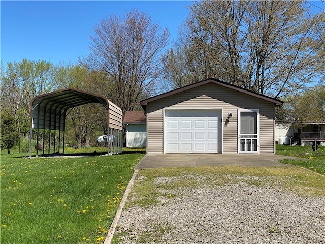 detached garage featuring driveway and a detached carport