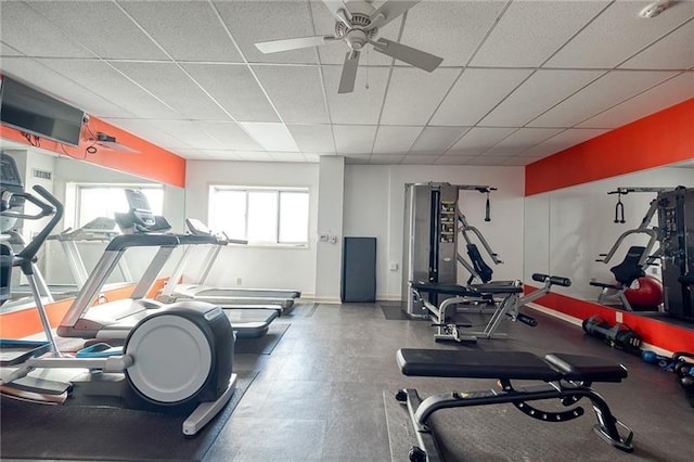 5 Bayard Unit 309, Shadyside, PA 15213 - workout area featuring baseboards, a ceiling fan, and a drop ceiling