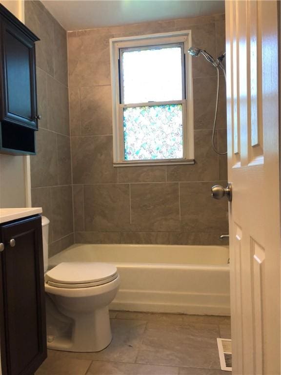 617 Center Ave, West View, PA 15229 - bathroom with toilet, shower / tub combination, vanity, visible vents, and tile patterned floors