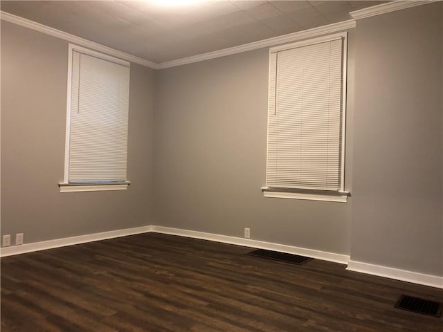 617 Center Ave, West View, PA 15229 - unfurnished room featuring crown molding, visible vents, baseboards, and dark wood-type flooring